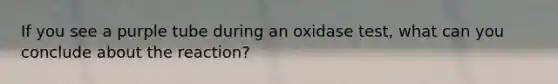 If you see a purple tube during an oxidase test, what can you conclude about the reaction?