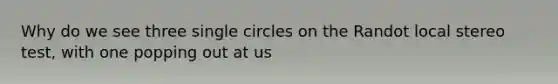 Why do we see three single circles on the Randot local stereo test, with one popping out at us