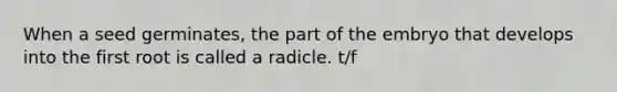 When a seed germinates, the part of the embryo that develops into the first root is called a radicle. t/f