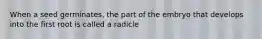 When a seed germinates, the part of the embryo that develops into the first root is called a radicle