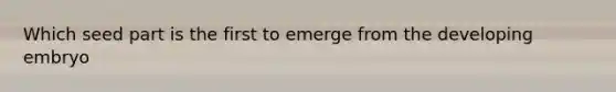 Which seed part is the first to emerge from the developing embryo