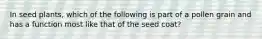 In seed plants, which of the following is part of a pollen grain and has a function most like that of the seed coat?