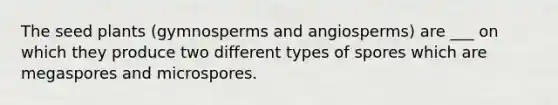 The seed plants (gymnosperms and angiosperms) are ___ on which they produce two different types of spores which are megaspores and microspores.