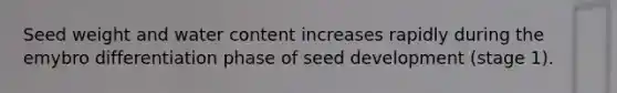 Seed weight and water content increases rapidly during the emybro differentiation phase of seed development (stage 1).