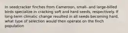 In seedcracker finches from Cameroon, small- and large-billed birds specialize in cracking soft and hard seeds, respectively. If long-term climatic change resulted in all seeds becoming hard, what type of selection would then operate on the finch population
