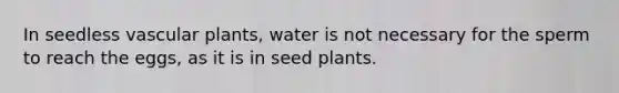 In seedless vascular plants, water is not necessary for the sperm to reach the eggs, as it is in seed plants.