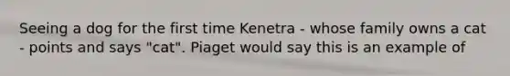 Seeing a dog for the first time Kenetra - whose family owns a cat - points and says "cat". Piaget would say this is an example of