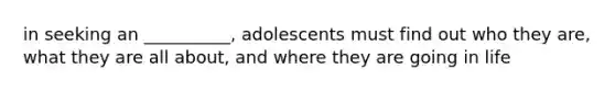 in seeking an __________, adolescents must find out who they are, what they are all about, and where they are going in life