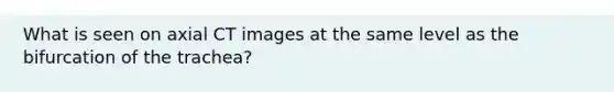 What is seen on axial CT images at the same level as the bifurcation of the trachea?