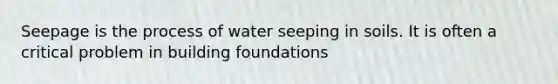 Seepage is the process of water seeping in soils. It is often a critical problem in building foundations