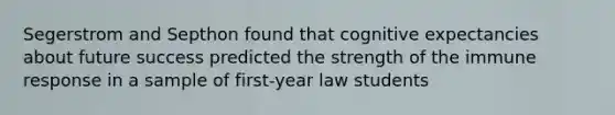 Segerstrom and Septhon found that cognitive expectancies about future success predicted the strength of the immune response in a sample of first-year law students