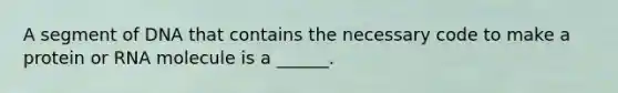 A segment of DNA that contains the necessary code to make a protein or RNA molecule is a ______.