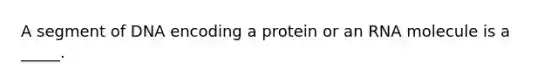 A segment of DNA encoding a protein or an RNA molecule is a _____.