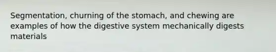 Segmentation, churning of the stomach, and chewing are examples of how the digestive system mechanically digests materials