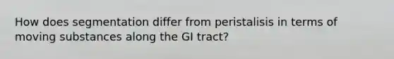 How does segmentation differ from peristalisis in terms of moving substances along the GI tract?