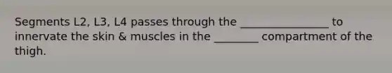 Segments L2, L3, L4 passes through the ________________ to innervate the skin & muscles in the ________ compartment of the thigh.