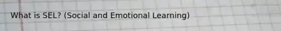 What is SEL? (Social and Emotional Learning)