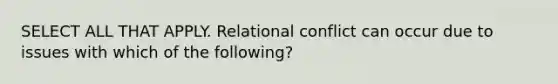 SELECT ALL THAT APPLY. Relational conflict can occur due to issues with which of the following?