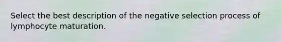 Select the best description of the negative selection process of lymphocyte maturation.