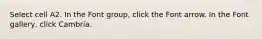 Select cell A2. In the Font group, click the Font arrow. In the Font gallery, click Cambria.