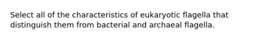 Select all of the characteristics of eukaryotic flagella that distinguish them from bacterial and archaeal flagella.