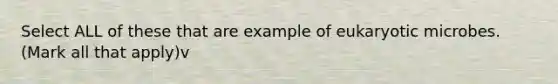 Select ALL of these that are example of eukaryotic microbes. (Mark all that apply)v