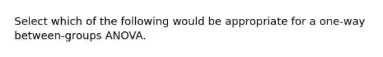 Select which of the following would be appropriate for a one-way between-groups ANOVA.