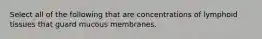 Select all of the following that are concentrations of lymphoid tissues that guard mucous membranes.