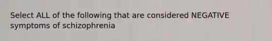 Select ALL of the following that are considered NEGATIVE symptoms of schizophrenia