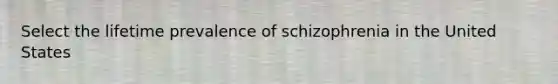 Select the lifetime prevalence of schizophrenia in the United States