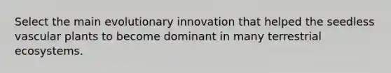 Select the main evolutionary innovation that helped the seedless vascular plants to become dominant in many terrestrial ecosystems.