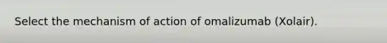 Select the mechanism of action of omalizumab (Xolair).