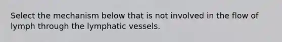 Select the mechanism below that is not involved in the flow of lymph through the lymphatic vessels.