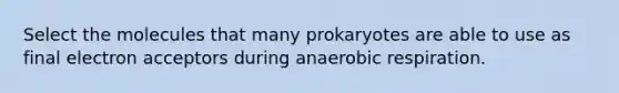 Select the molecules that many prokaryotes are able to use as final electron acceptors during an<a href='https://www.questionai.com/knowledge/kyxGdbadrV-aerobic-respiration' class='anchor-knowledge'>aerobic respiration</a>.