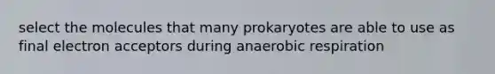 select the molecules that many prokaryotes are able to use as final electron acceptors during anaerobic respiration