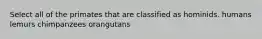 Select all of the primates that are classified as hominids. humans lemurs chimpanzees orangutans