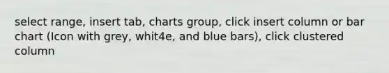 select range, insert tab, charts group, click insert column or bar chart (Icon with grey, whit4e, and blue bars), click clustered column