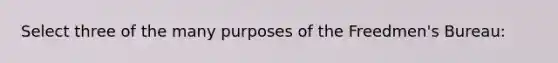 Select three of the many purposes of the Freedmen's Bureau: