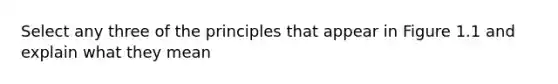 Select any three of the principles that appear in Figure 1.1 and explain what they mean