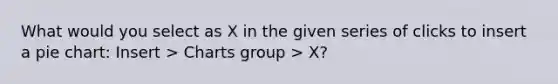 What would you select as X in the given series of clicks to insert a pie chart: Insert > Charts group > X?