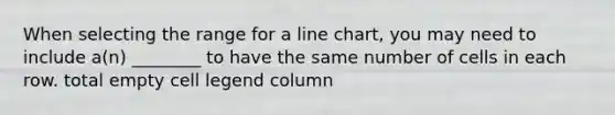 When selecting the range for a line chart, you may need to include a(n) ________ to have the same number of cells in each row. total empty cell legend column