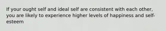 If your ought self and ideal self are consistent with each other, you are likely to experience higher levels of happiness and self-esteem