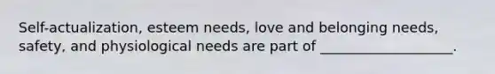 Self-actualization, esteem needs, love and belonging needs, safety, and physiological needs are part of ___________________.