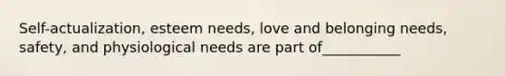 Self-actualization, esteem needs, love and belonging needs, safety, and physiological needs are part of___________