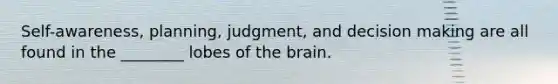 Self-awareness, planning, judgment, and decision making are all found in the ________ lobes of the brain.