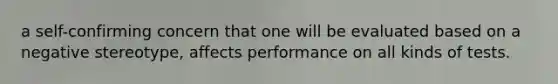 a self-confirming concern that one will be evaluated based on a negative stereotype, affects performance on all kinds of tests.