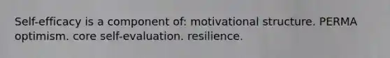 Self-efficacy is a component of: motivational structure. PERMA optimism. core self-evaluation. resilience.