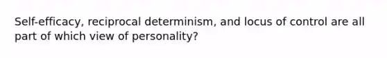 Self-efficacy, reciprocal determinism, and locus of control are all part of which view of personality?