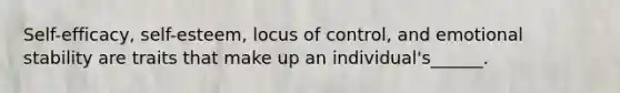 Self-efficacy, self-esteem, locus of control, and emotional stability are traits that make up an individual's______.