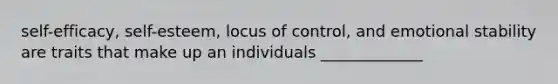 self-efficacy, self-esteem, locus of control, and emotional stability are traits that make up an individuals _____________